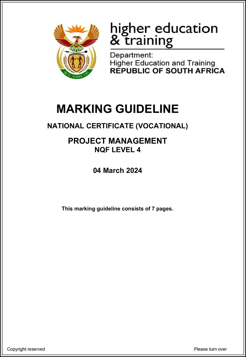Project Management Level 4 DHET NCV March 2024 - Memo