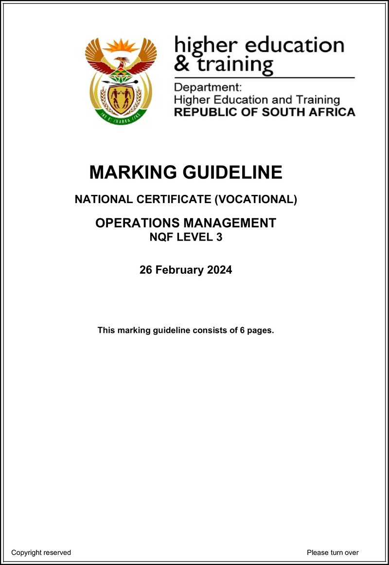 Operations Management Level 3 DHET NCV 2024 - Memo
