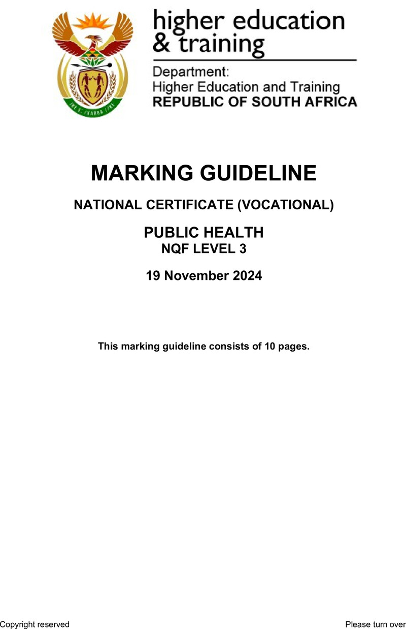 Public Health Level 3 DHET NCV 2024 - Memo