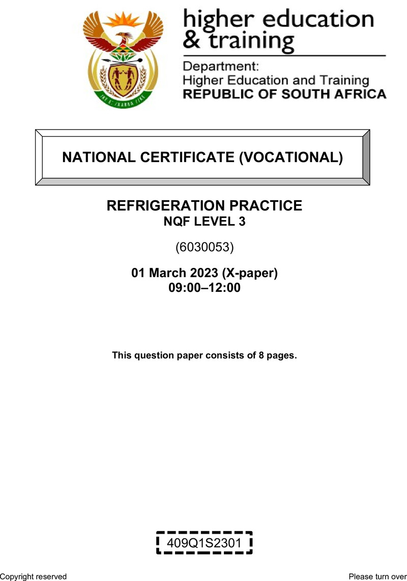 Refrigeration Practice Level 3 DHET NCV March 2023 Paper X - Question Paper