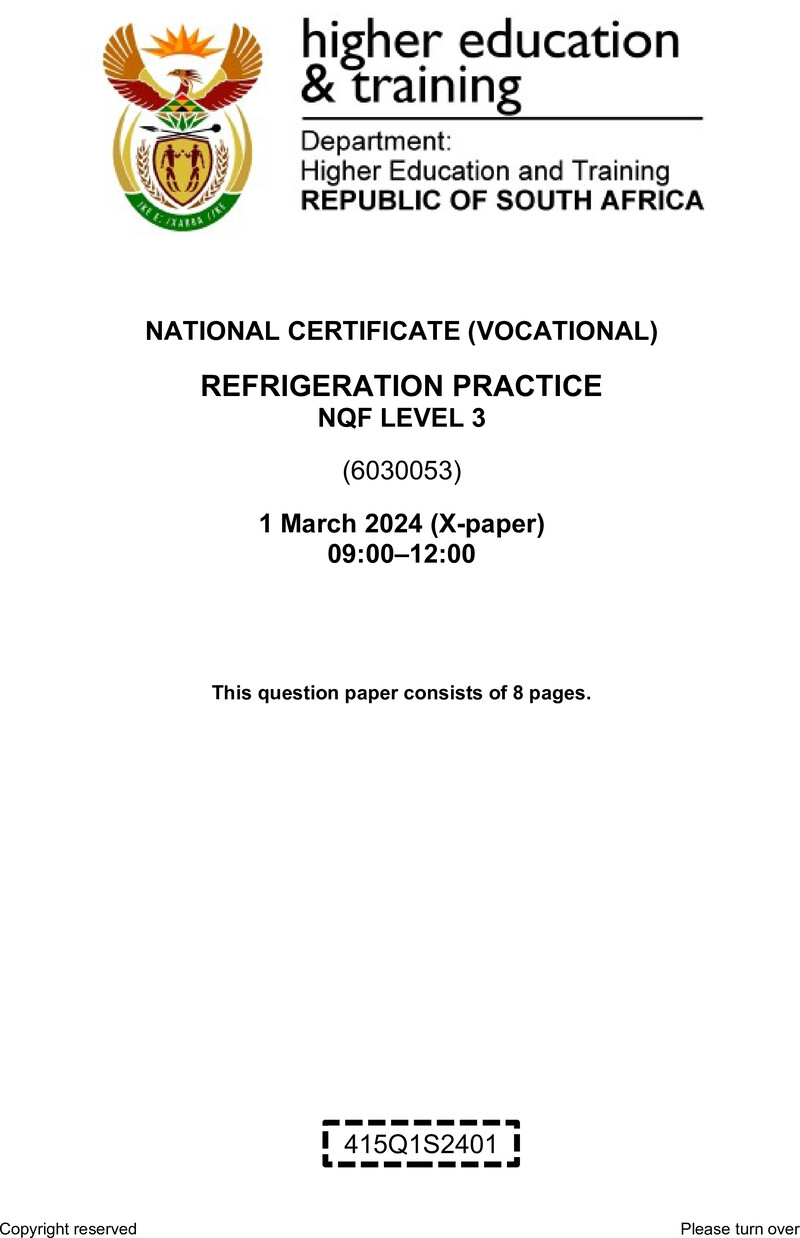 Refrigeration Practice Level 3 DHET NCV March 2024 Paper X - Question Paper