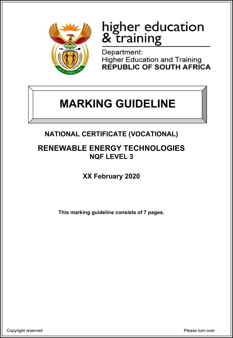 Renewable Energy Technologies Level 3 DHET NCV February 2020 - Memo