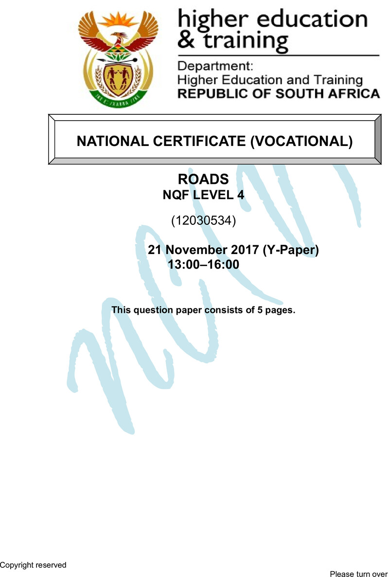 Roads Level 4 DHET NCV November 2017 Paper Y - Question Paper