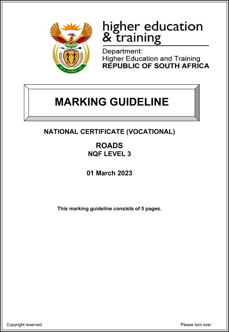 Roads Level 3 DHET NCV March 2023 - Memo