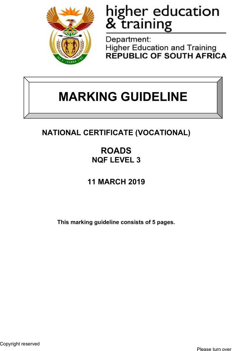 Roads Level 3 DHET NCV March 2019 - Memo
