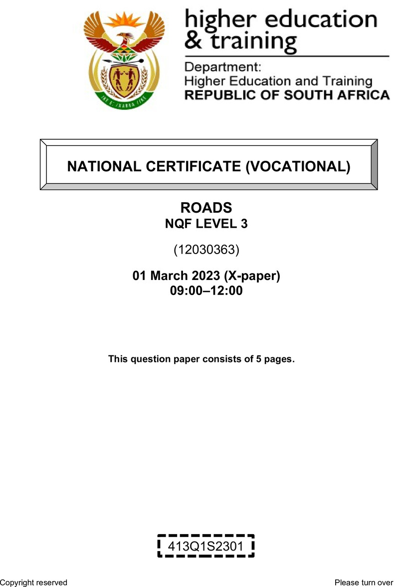 Roads Level 3 DHET NCV March 2023 Paper X - Question Paper