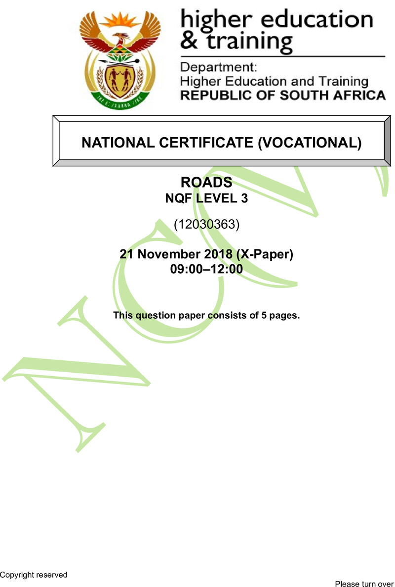 Roads Level 3 DHET NCV November 2018 Paper X - Question Paper