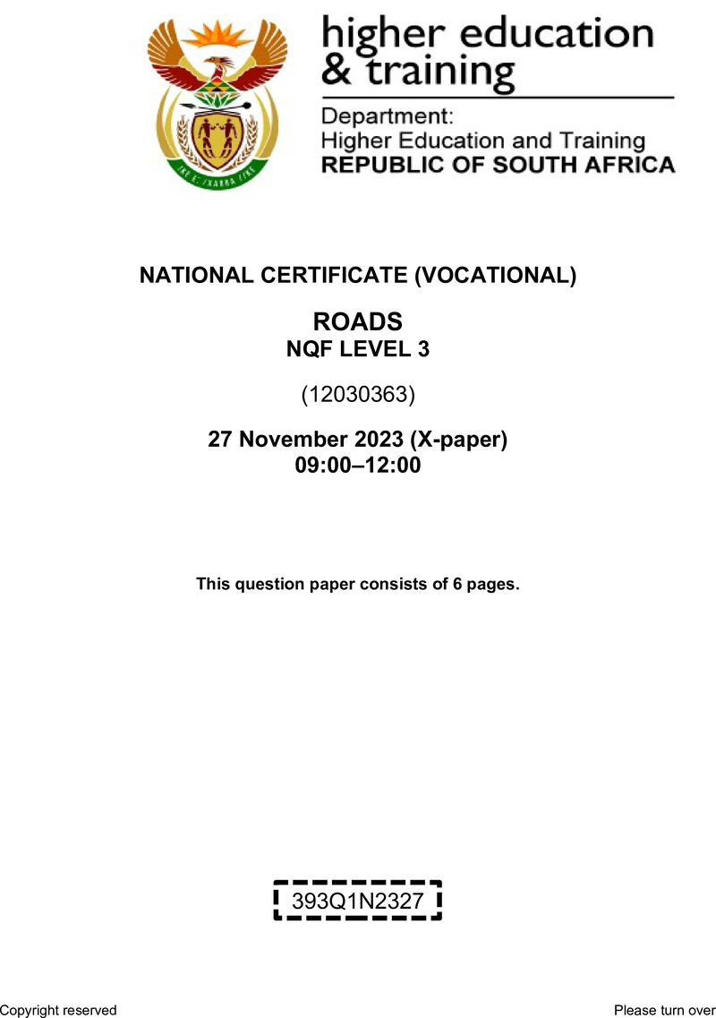 Roads Level 3 DHET NCV November 2023 Paper X - Question Paper
