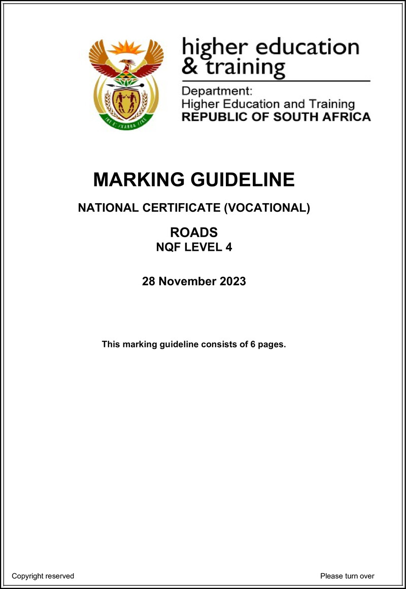 Roads Level 4 DHET NCV 2023 - Memo