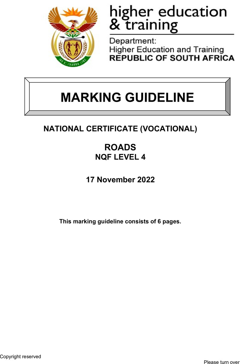 Roads Level 4 DHET NCV 2022 - Memo