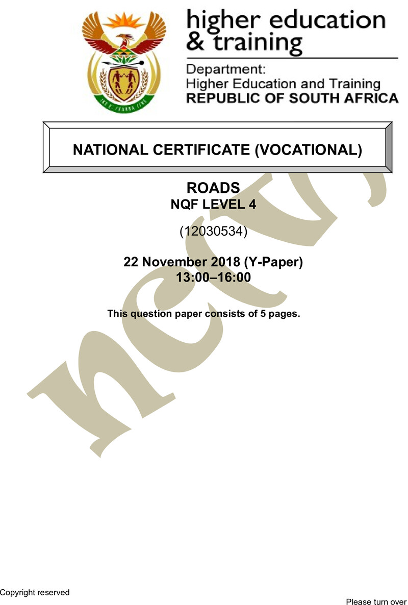 Roads Level 4 DHET NCV 2018 Paper Y - Question Paper