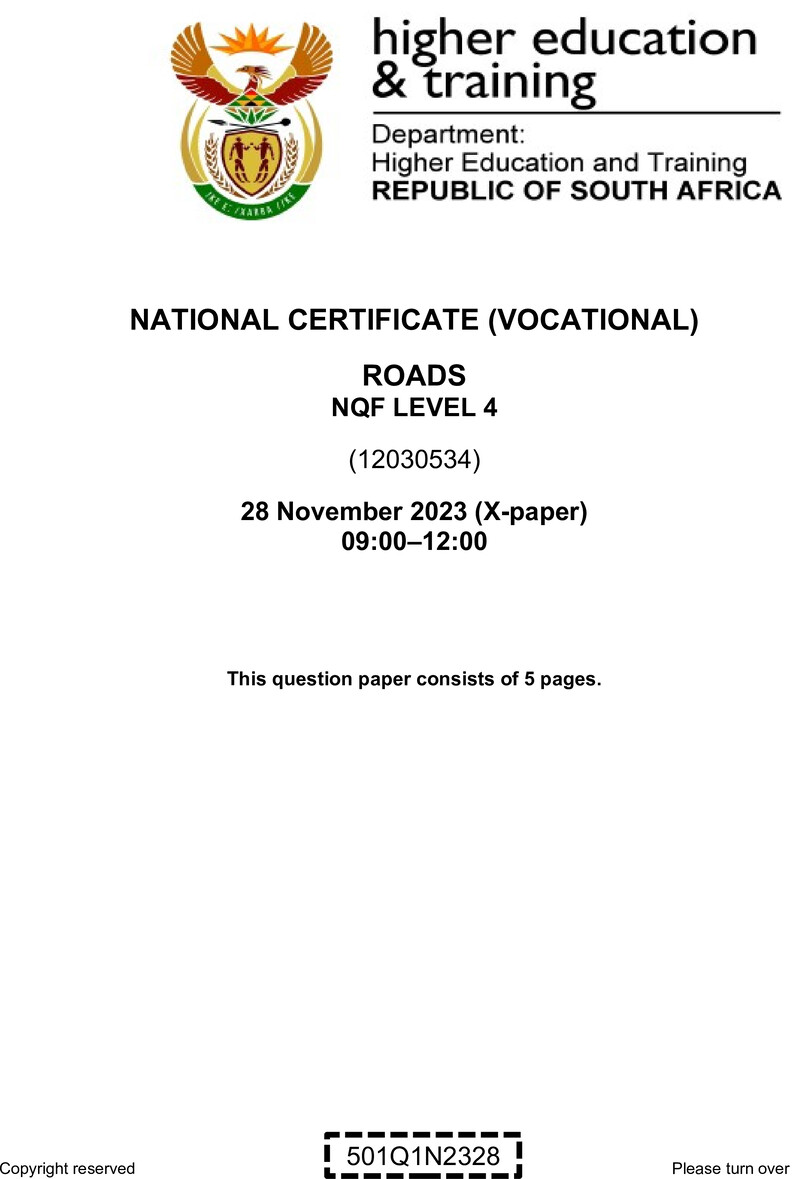 Roads Level 4 DHET NCV November 2023 Paper X - Question Paper