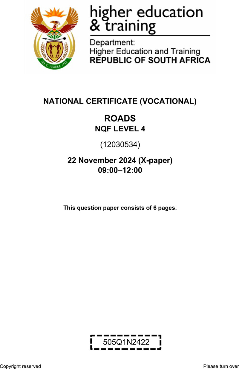 Roads Level 4 DHET NCV November 2024 Paper X - Question Paper