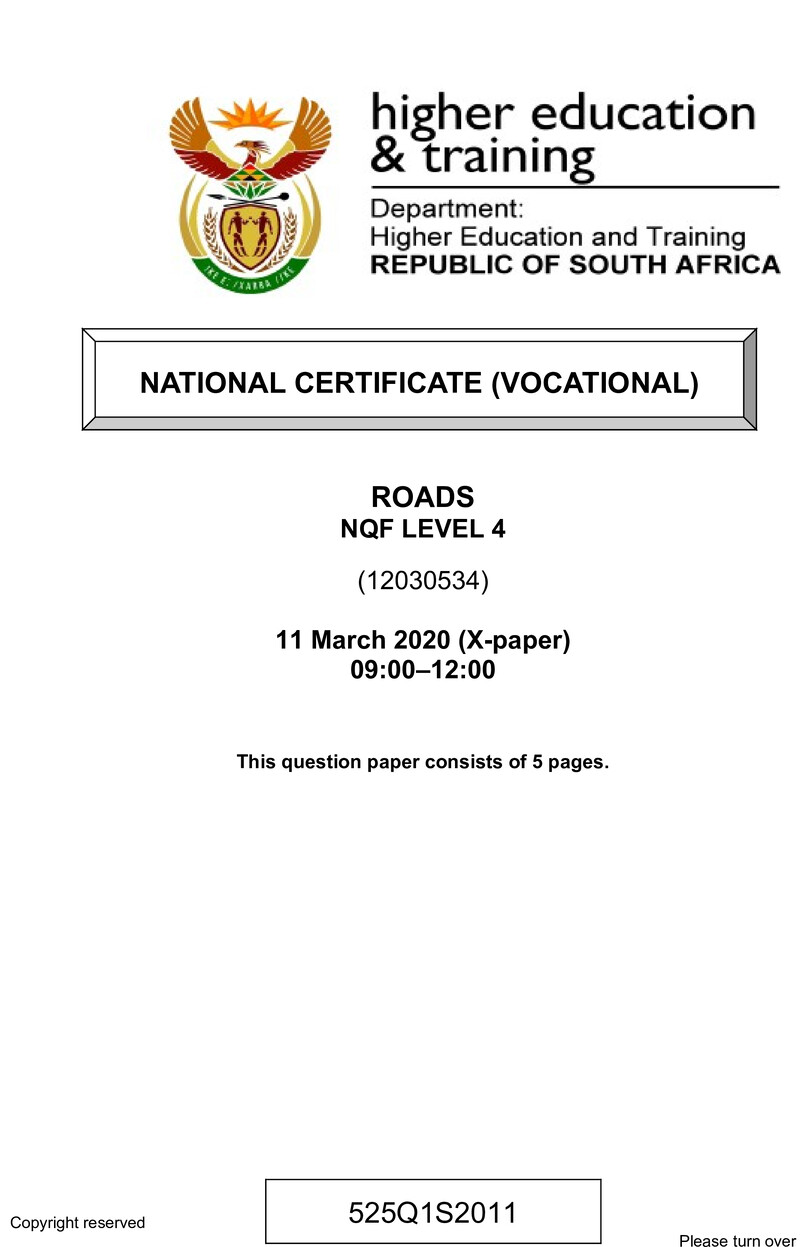Roads Level 4 DHET NCV March 2020 Paper X - Question Paper