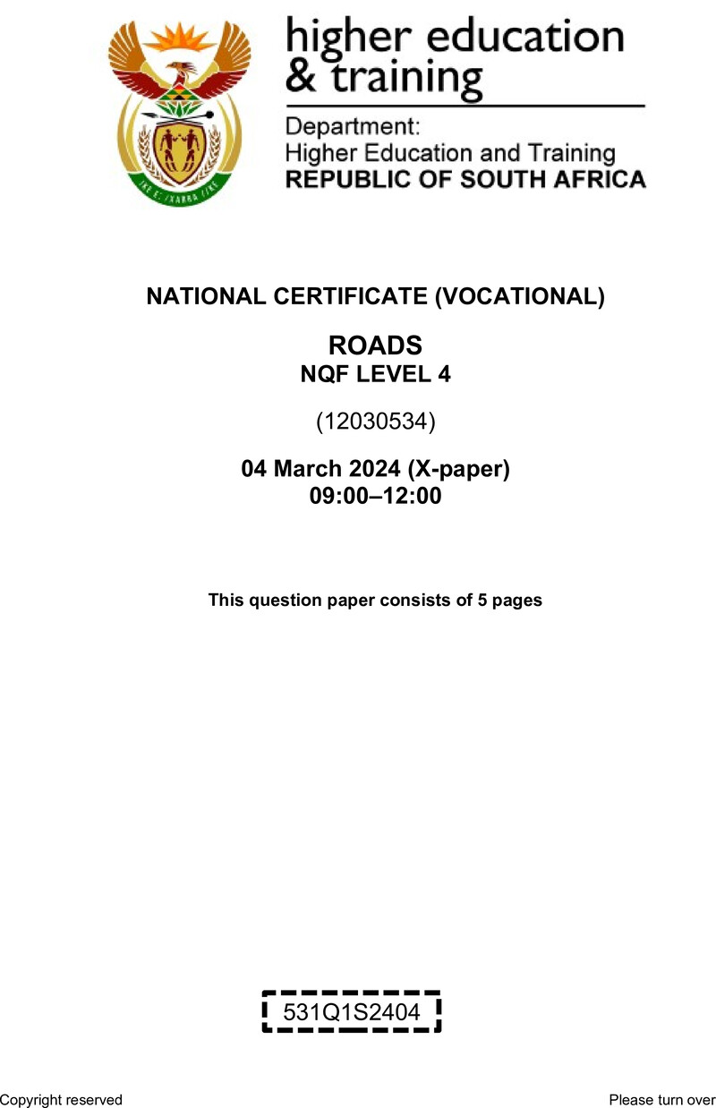 Roads Level 4 DHET NCV March 2024 Paper X - Question Paper
