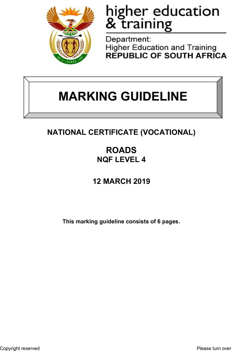 Roads Level 4 DHET NCV March 2019 - Memo