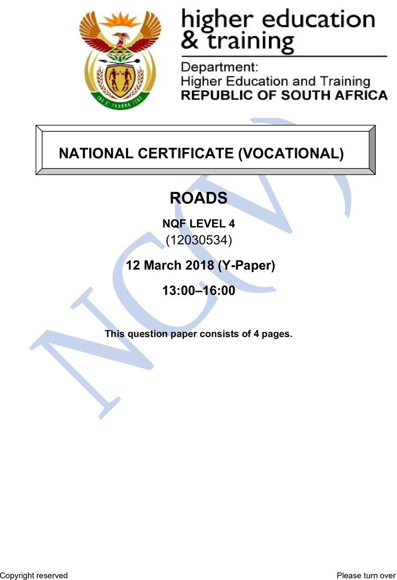 Roads Level 4 DHET NCV March 2018 Paper Y - Question Paper
