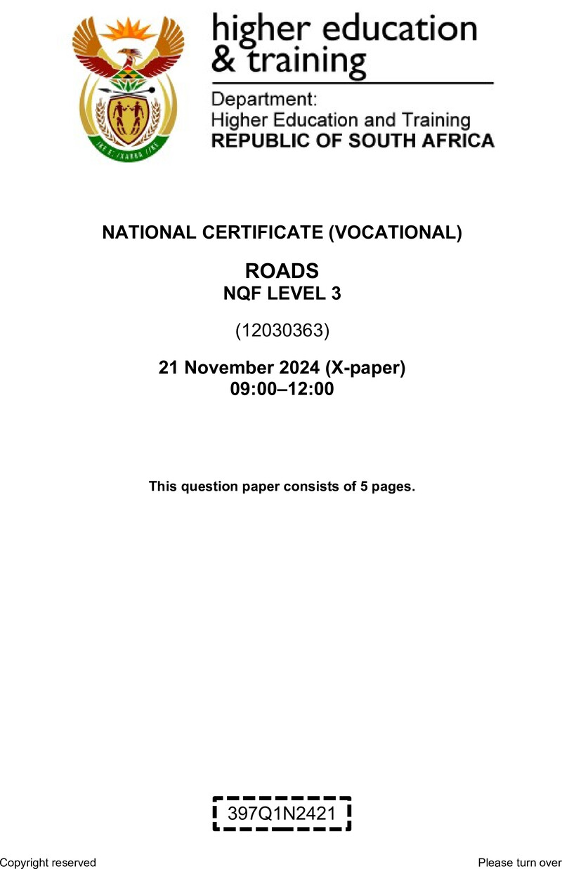 Roads Level 3 DHET NCV November 2024 Paper X - Question Paper