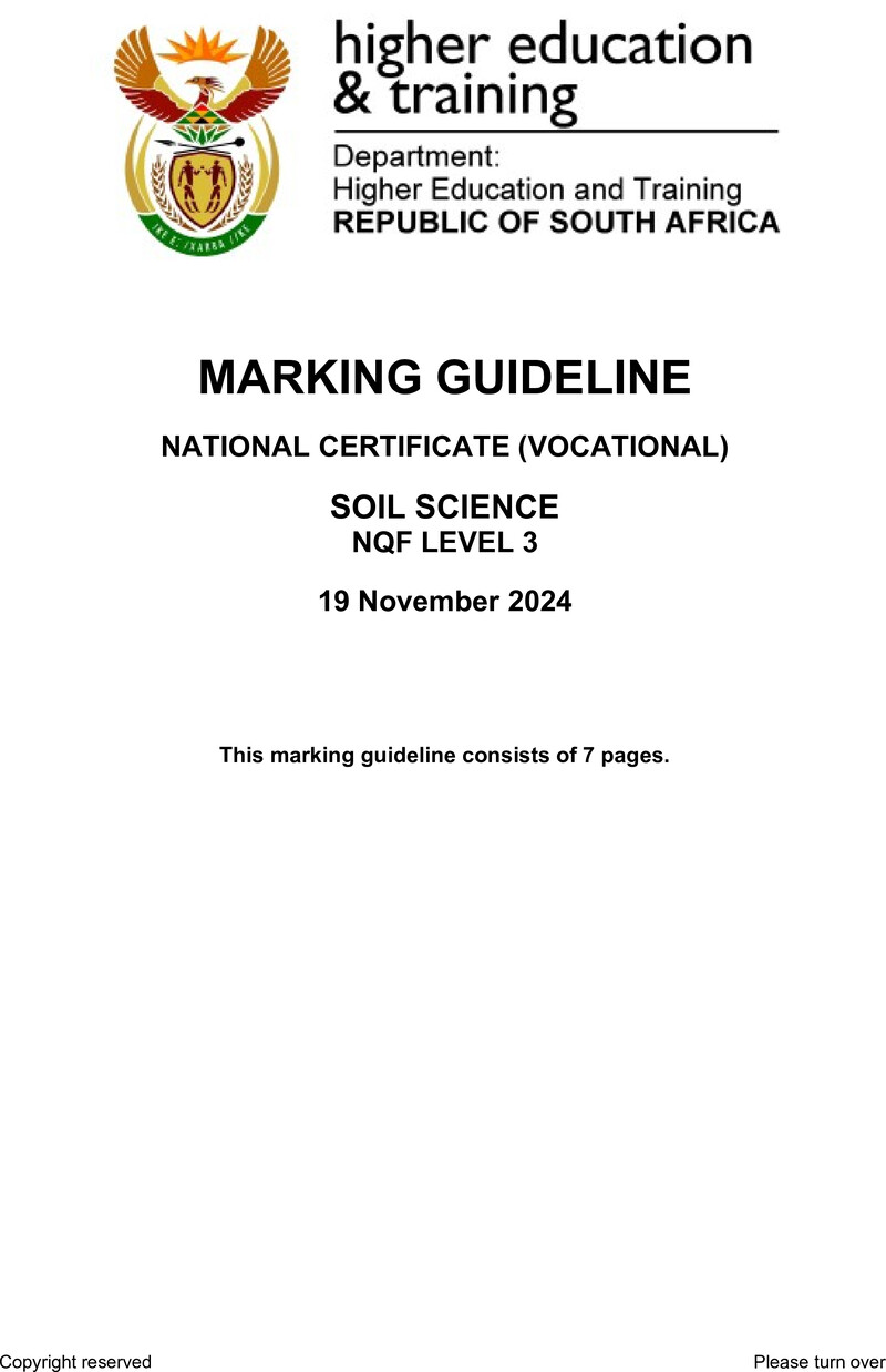 Soil Science Level 3 DHET NCV November 2024 - Memo