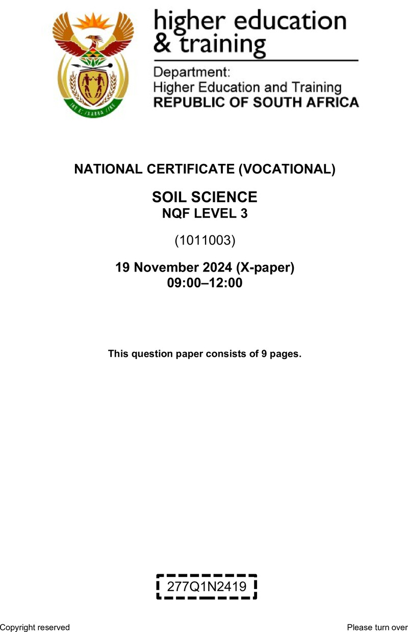 Soil Science Level 3 DHET NCV November 2024 Paper X - Question Paper