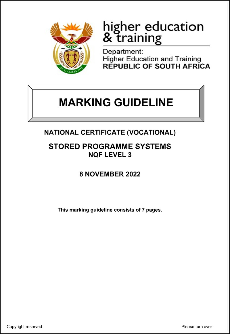 Stored Programme Systems Level 3 DHET NCV 2022 - Memo