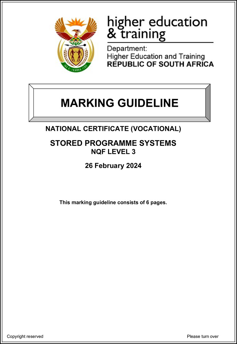 Stored Programme Systems Level 3 DHET NCV 2024 - Memo