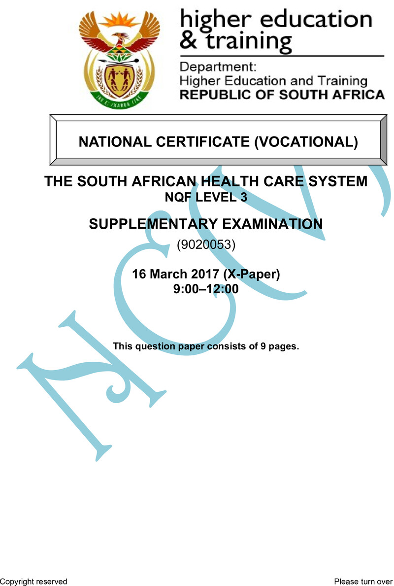 Health Care System Level 3 DHET NCV March 2017 Paper X - Question Paper