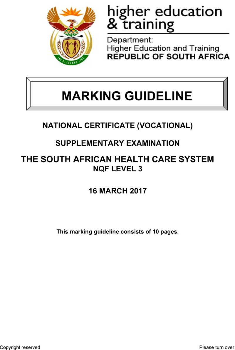 The South African Health Care System Level 3 DHET NCV March 2017 - Memo