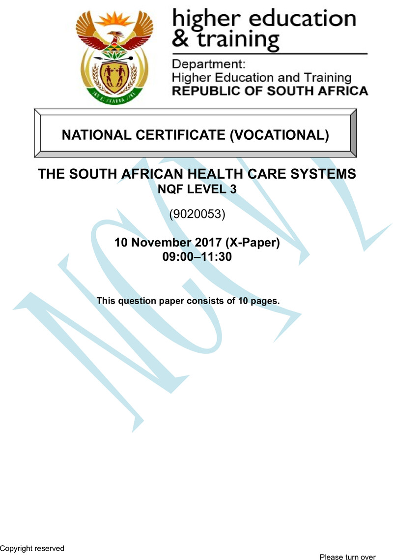 Health Care System Level 3 DHET NCV November 2017 Paper X - Question Paper