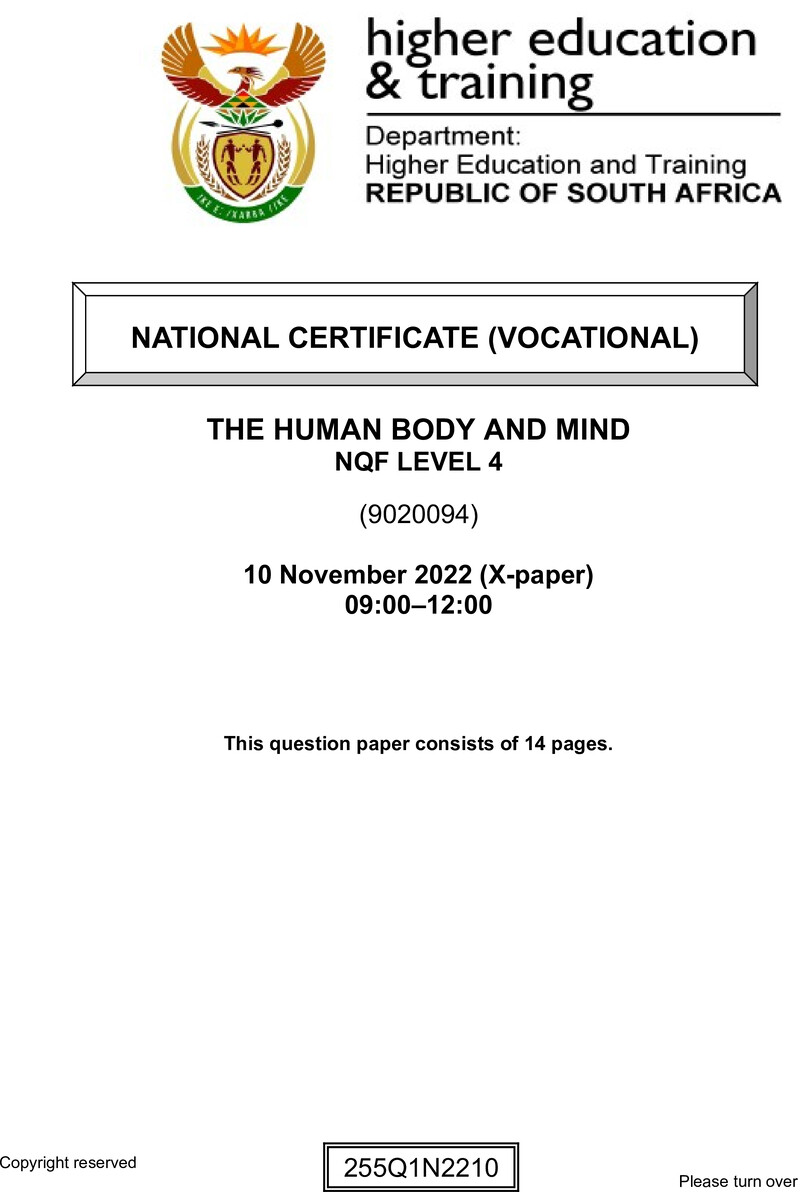 Human Body and Mind Level 4 DHET NCV November 2022 Paper X - Question Paper