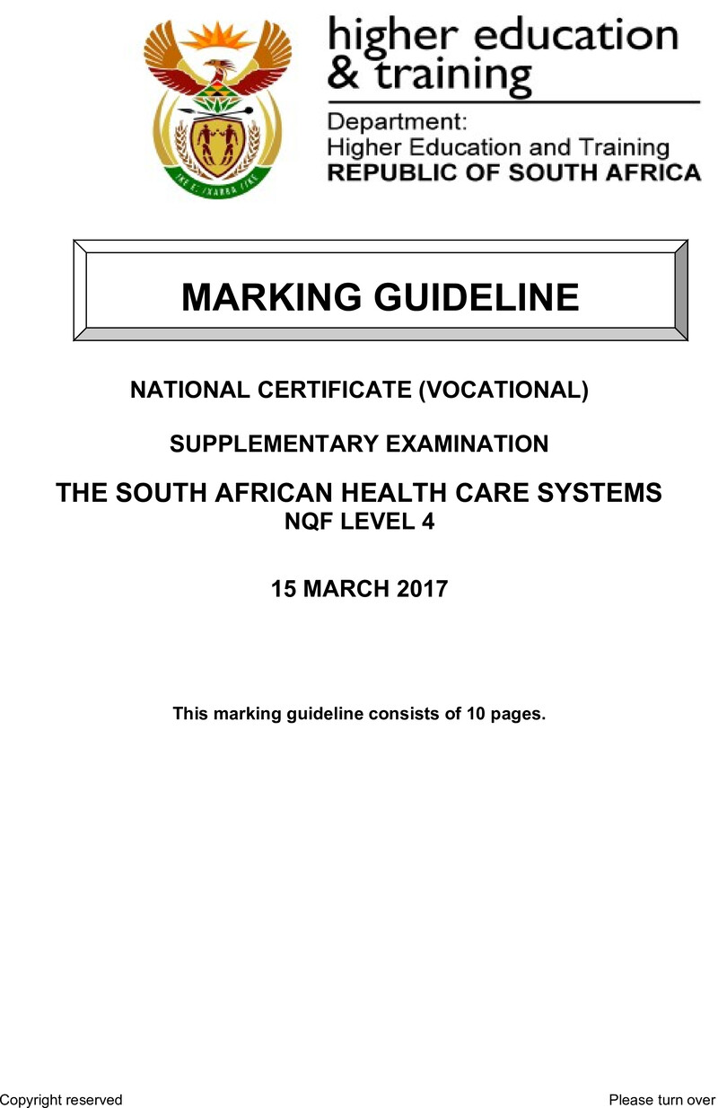 The South African Health Care System Level 4 DHET NCV March 2017 - Memo