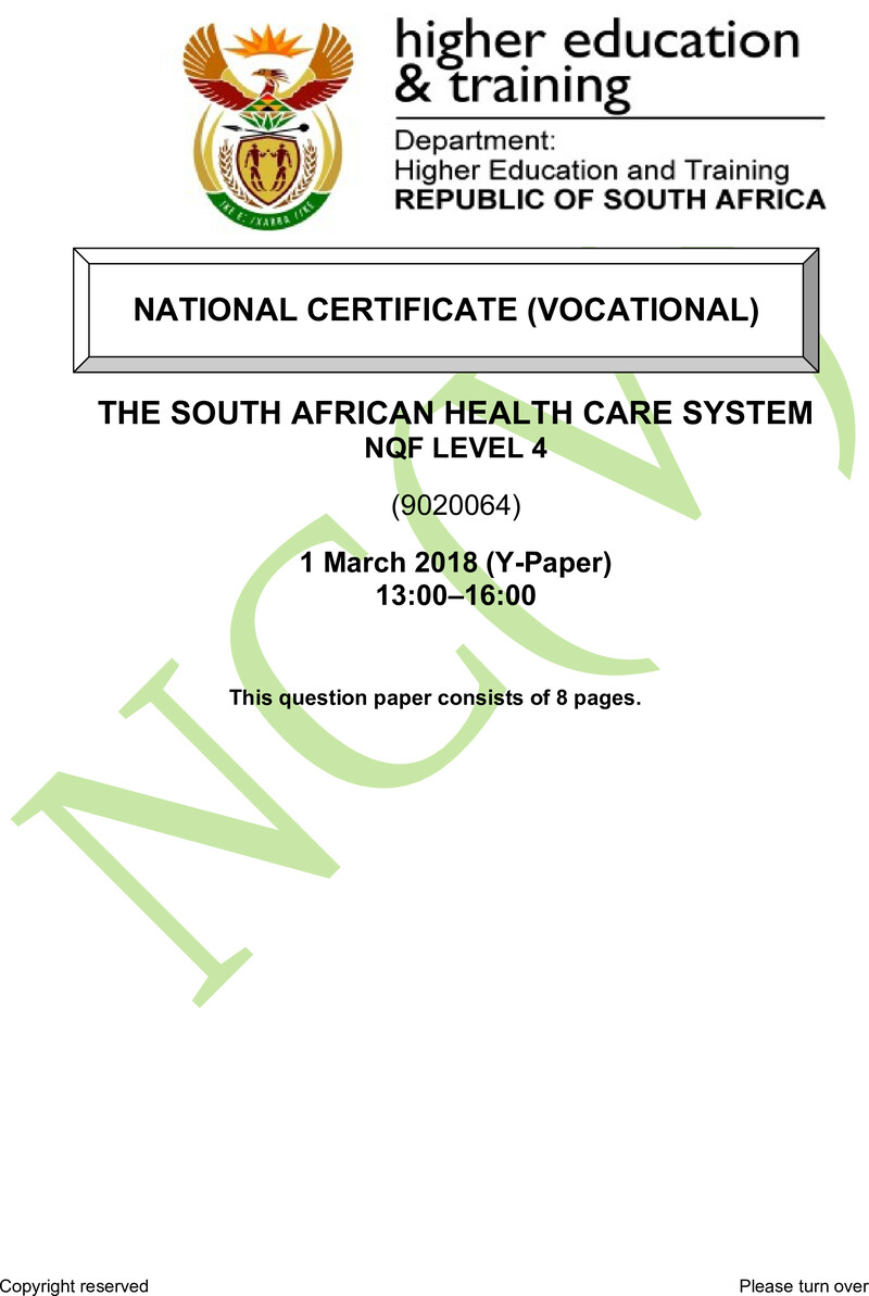 Health Care System Level 4 DHET NCV March 2018 Paper Y - Question Paper