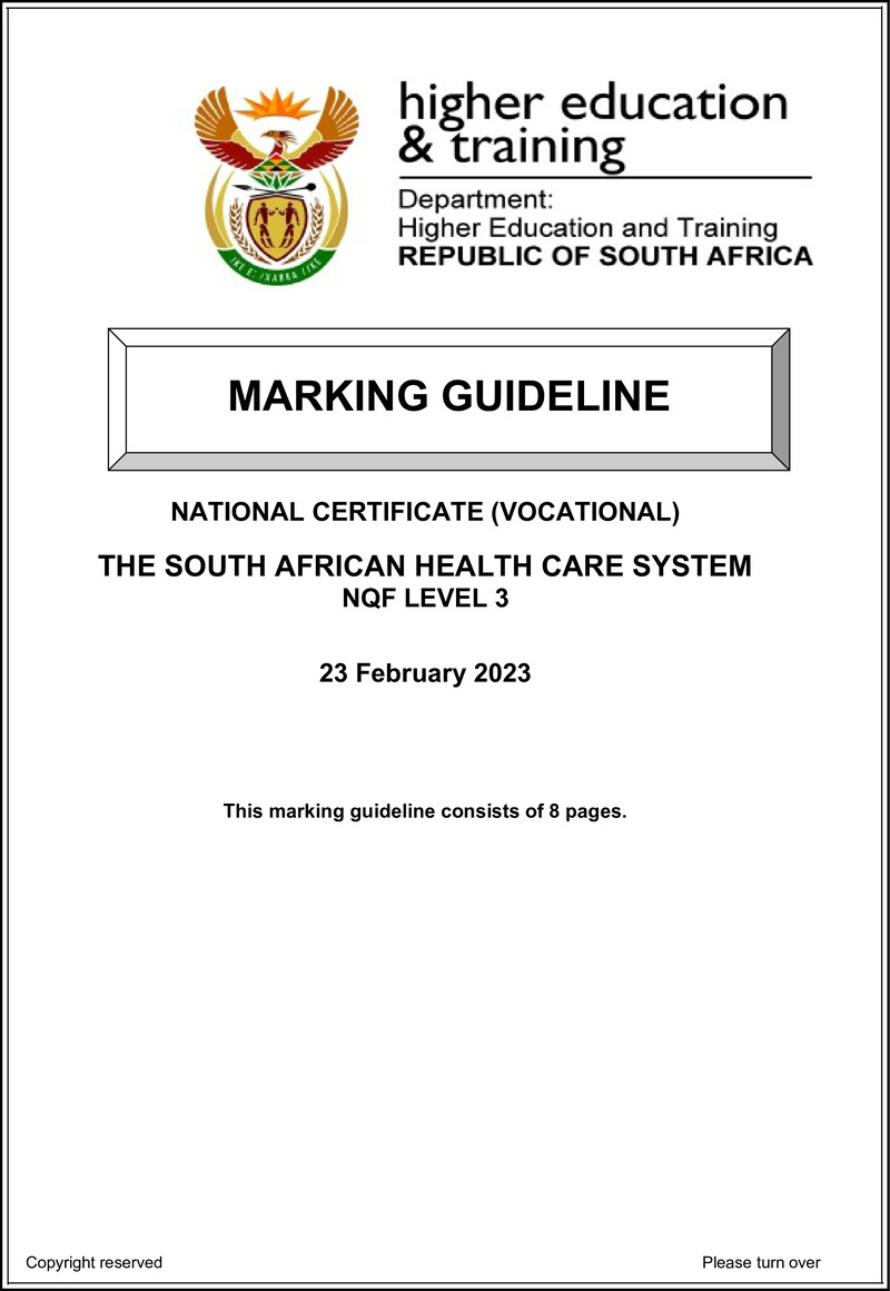 The South African Health Care System Level 3 DHET NCV 2023 - Memo