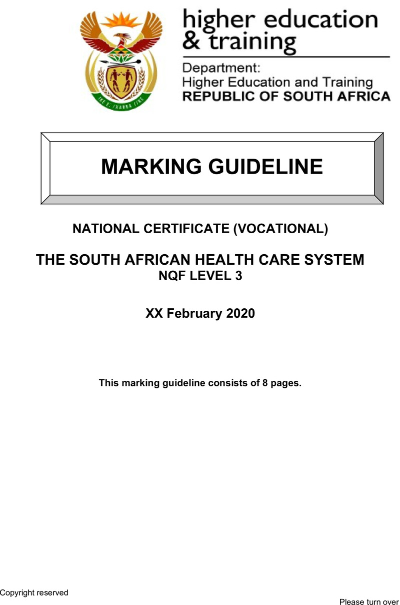 The South African Health Care System Level 3 DHET NCV February 2020 - Memo