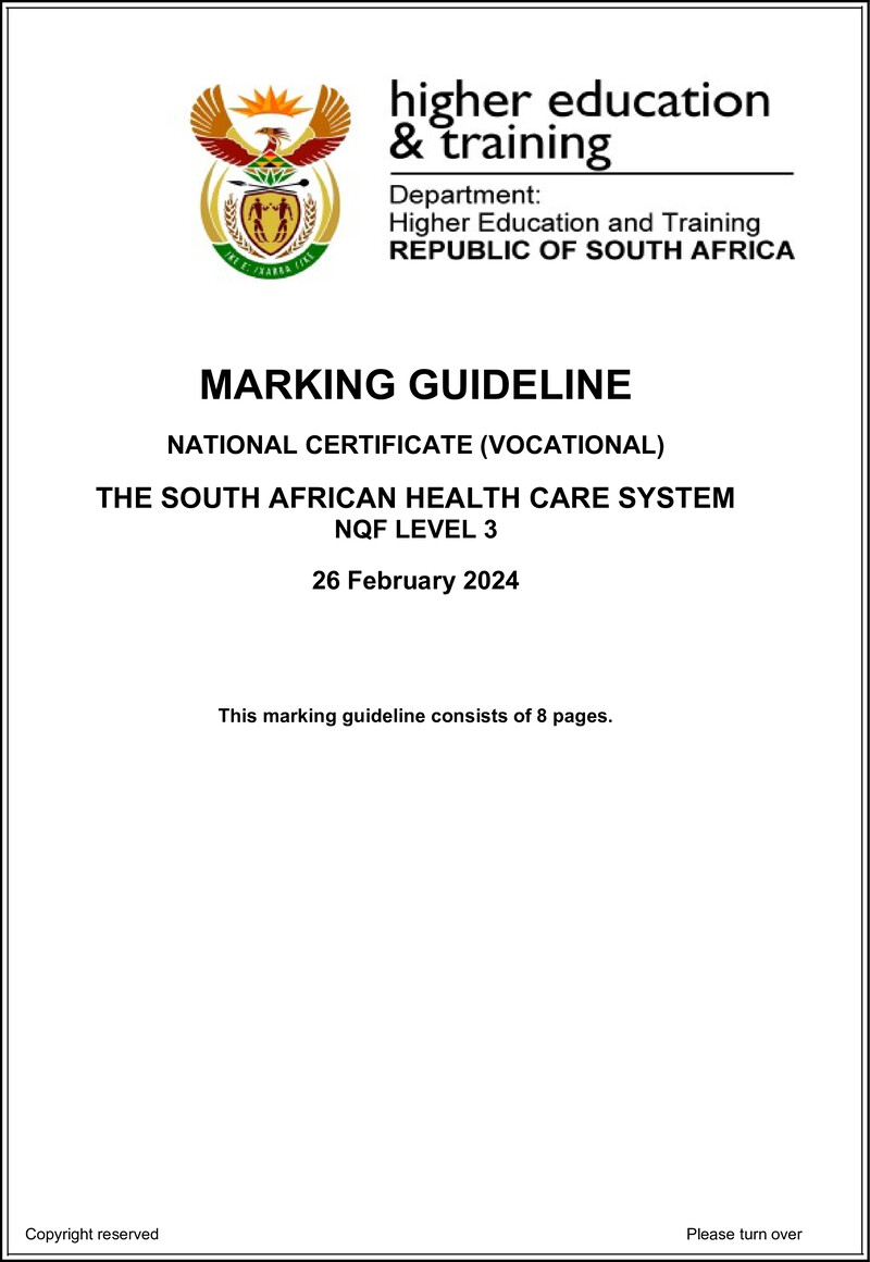 The South African Health Care System Level 3 DHET NCV 2024 - Memo