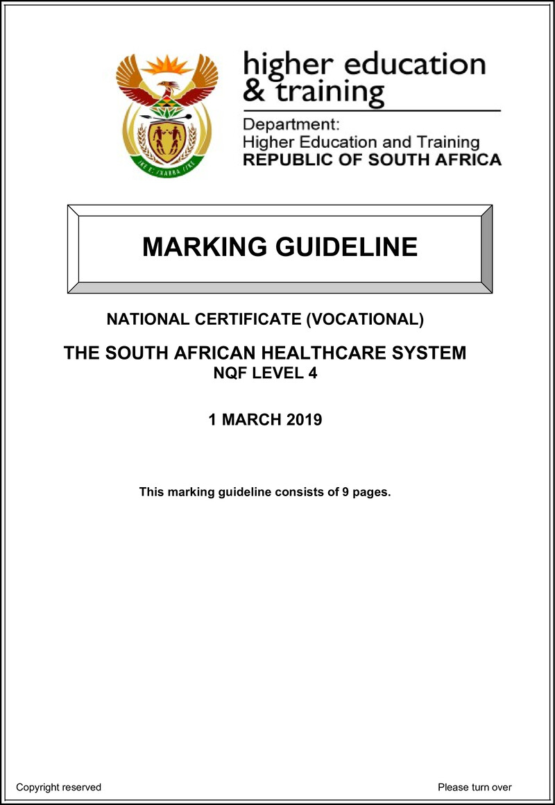 The South African Health Care System Level 4 DHET NCV March 2019 - Memo