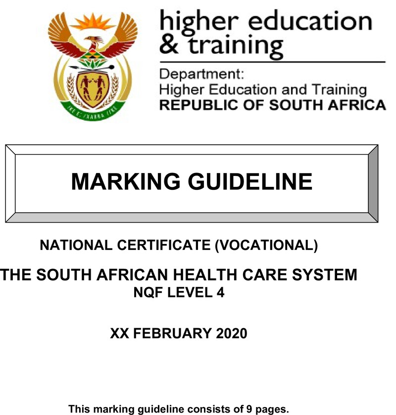 The South African Health Care System Level 4 DHET NCV February 2020 - Memo