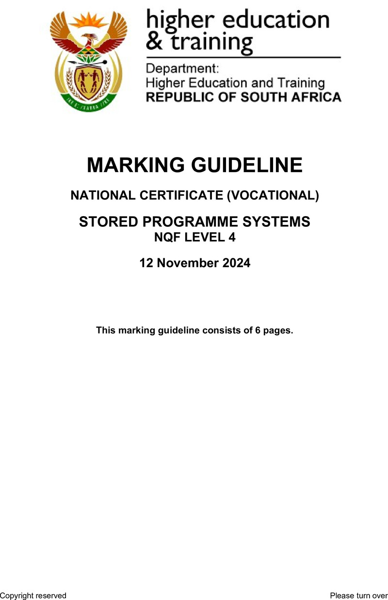 Stored Programme Systems Level 4 DHET NCV 2024 - Memo