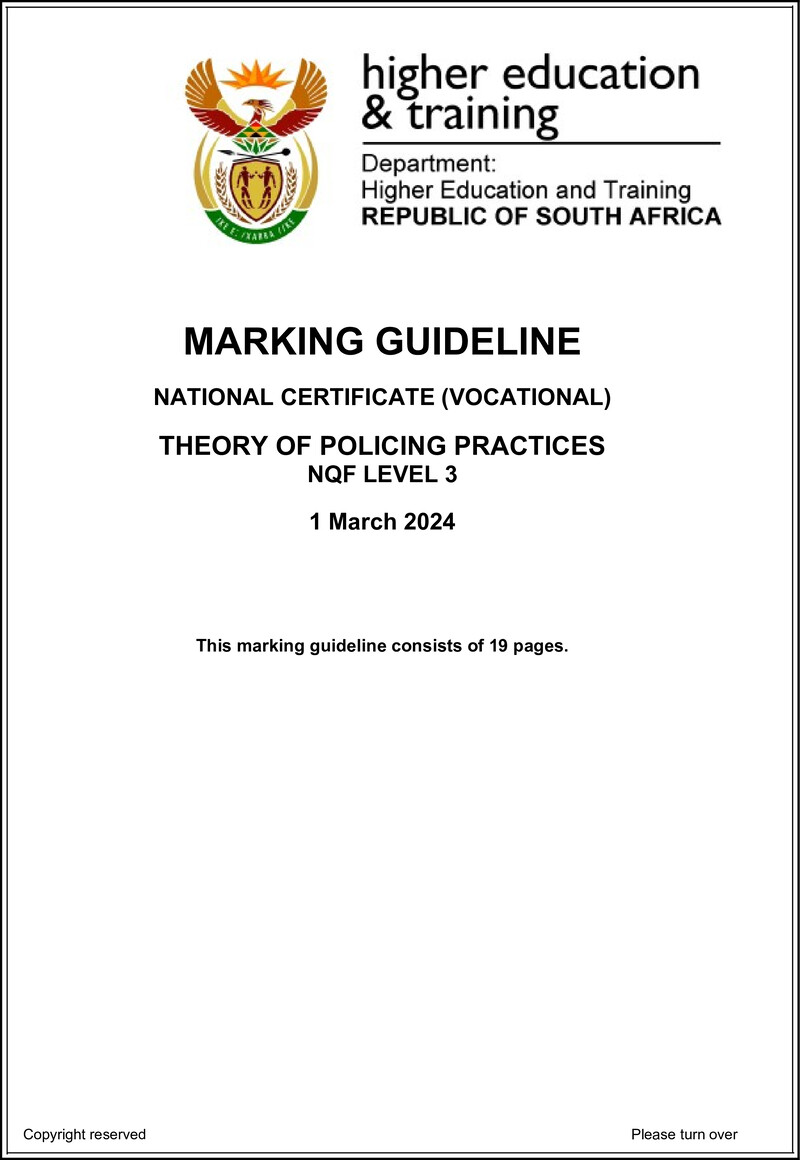 Theory of Policing Practices Level 3 DHET NCV March 2024 - Memo