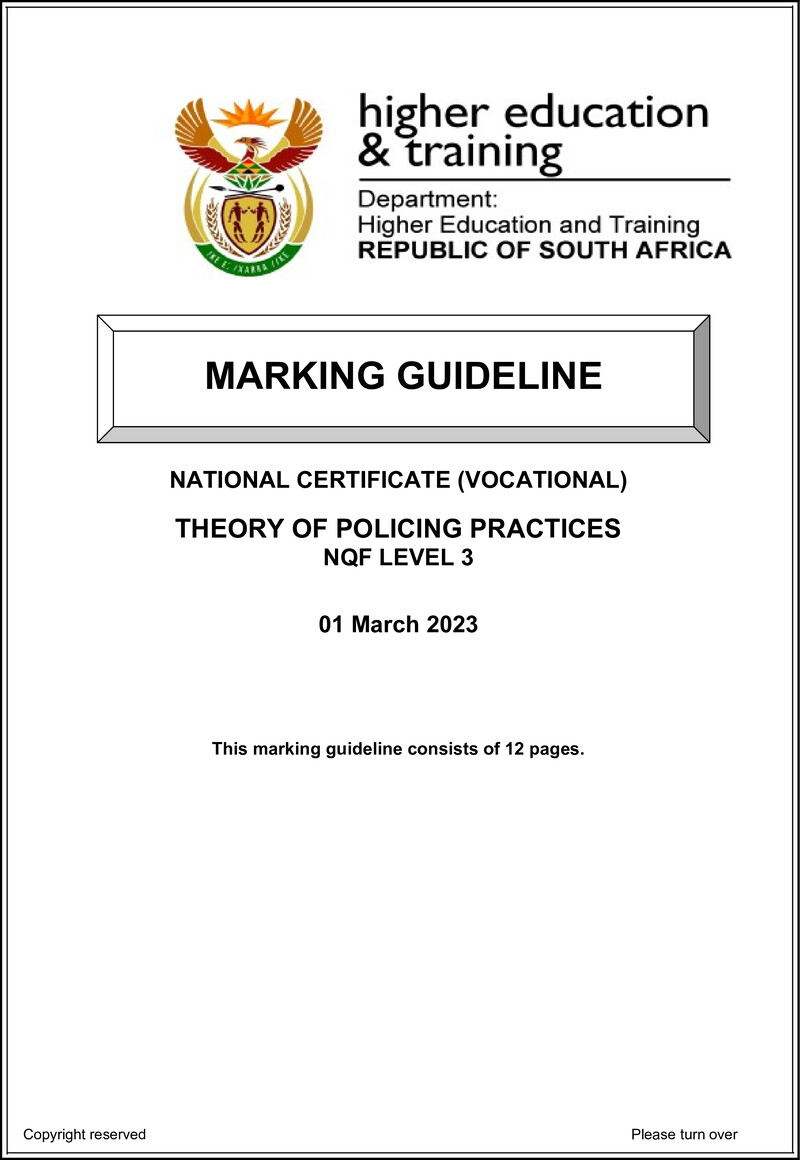 Theory of Policing Practices Level 3 DHET NCV March 2023 - Memo