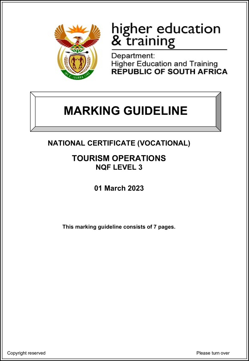 Tourism Operations Level 3 DHET NCV March 2023 - Memo
