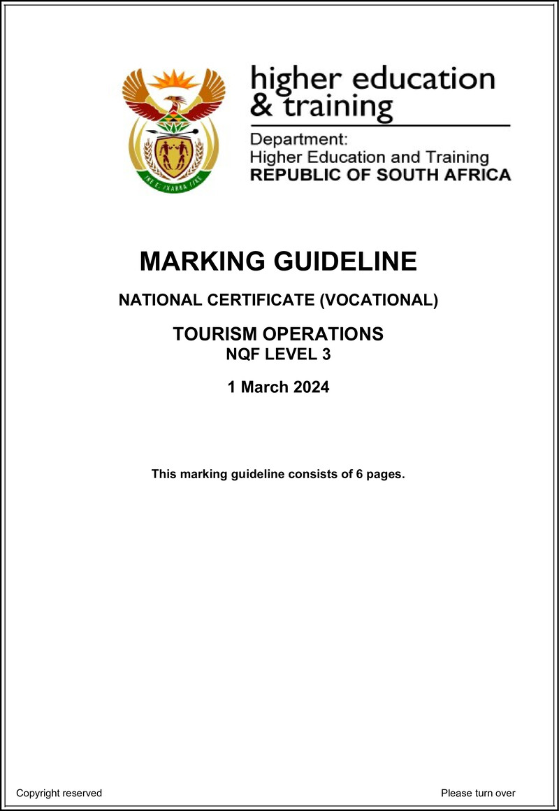 Tourism Operations Level 3 DHET NCV March 2024 - Memo
