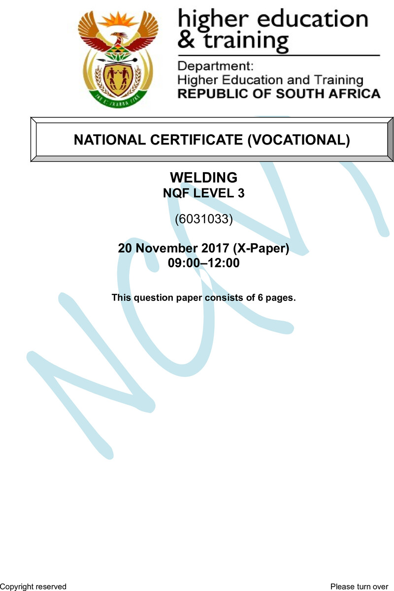 Welding Level 3 DHET NCV November 2017 Paper X - Question Paper