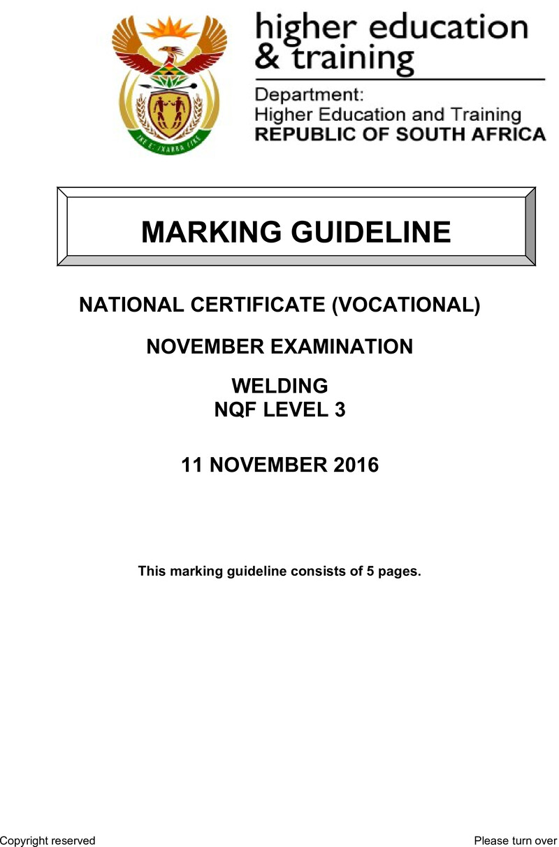 Welding Level 3 DHET NCV November 2016 - Memo