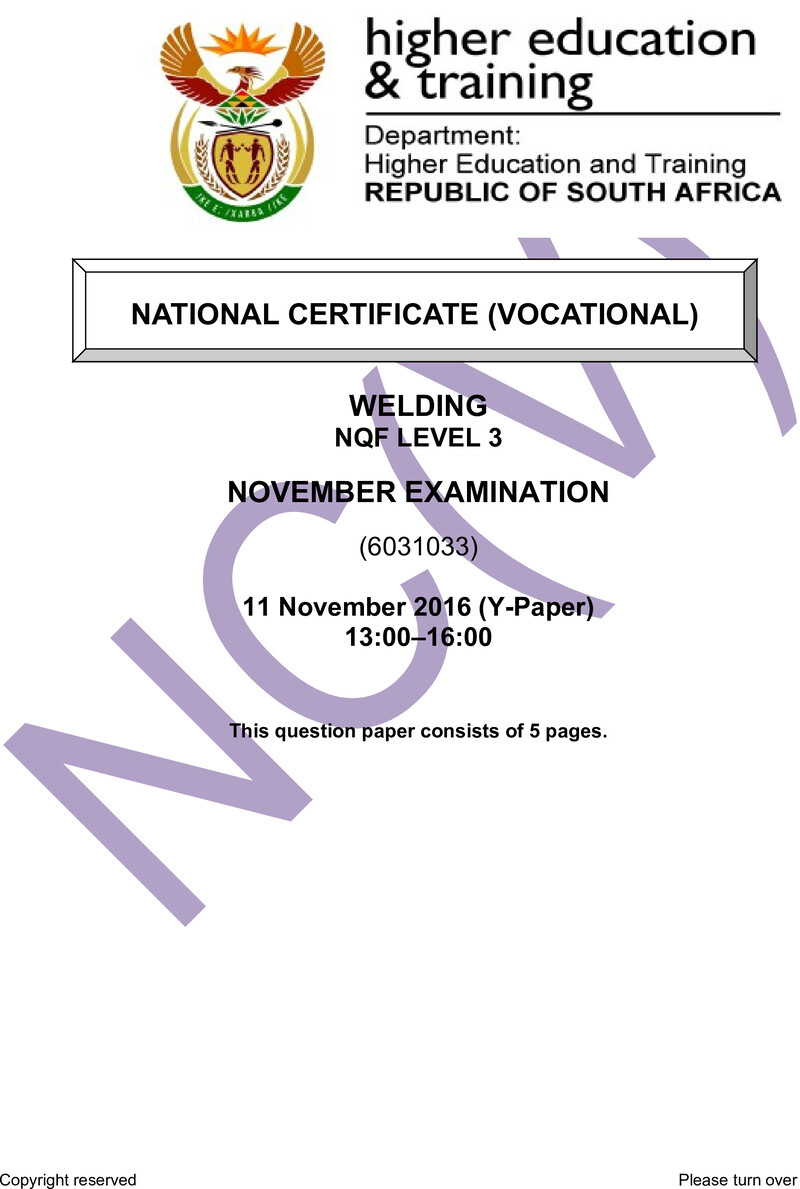 Welding Level 3 DHET NCV November 2016 Paper Y - Question Paper