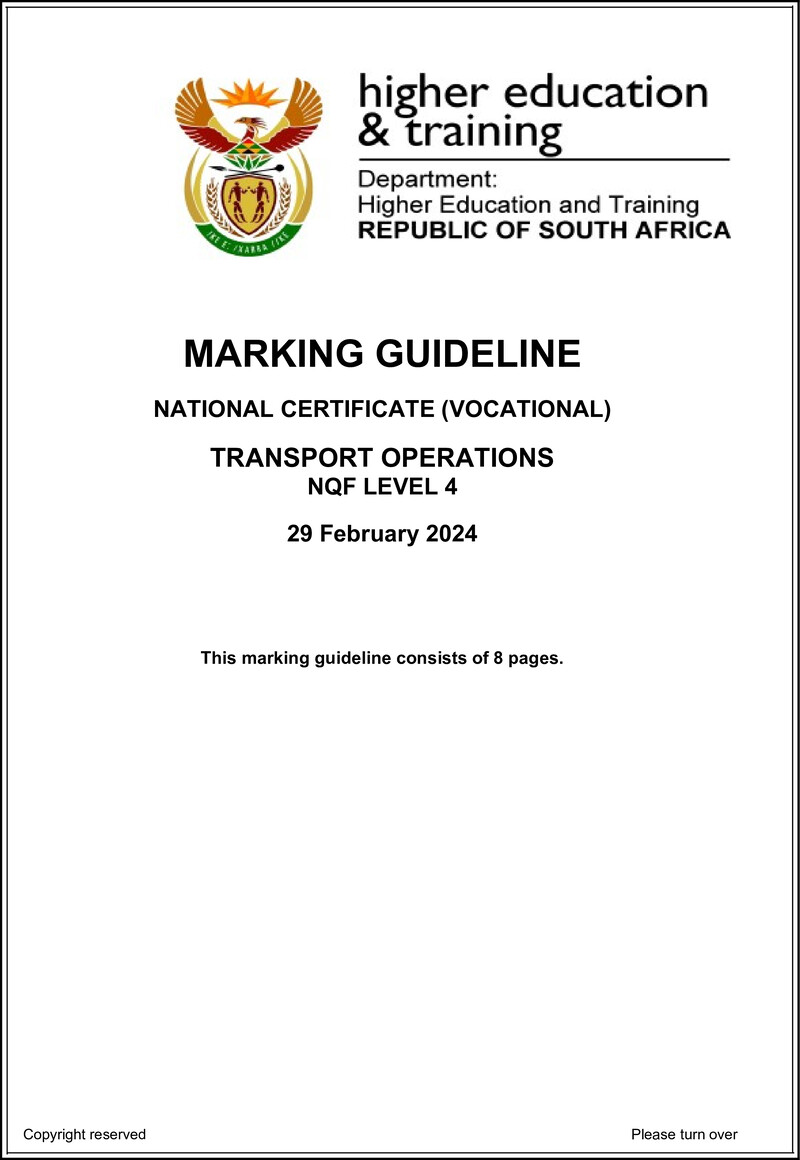 Transport Operations Level 4 DHET NCV 2024 - Memo