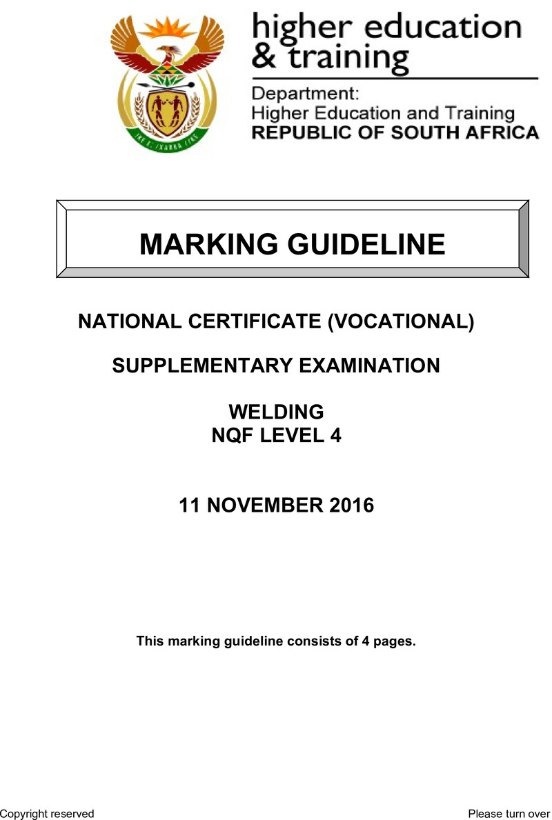 Welding Level 4 DHET NCV November 2016 - Memo