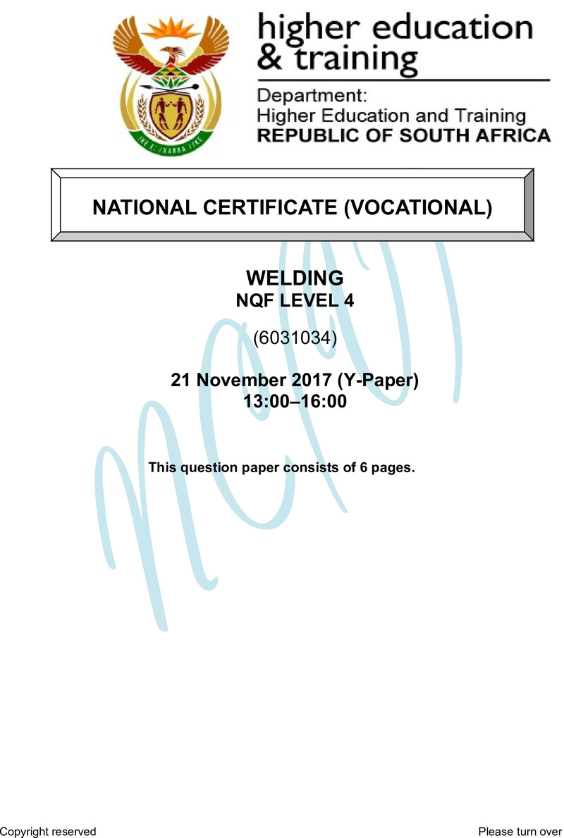 Welding Level 4 DHET NCV 2017 Paper Y - Question Paper
