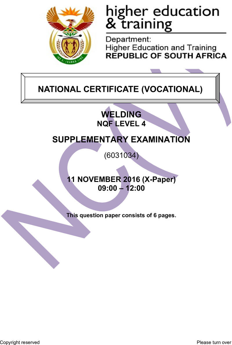Welding Level 4 DHET NCV November 2016 Paper X - Question Paper