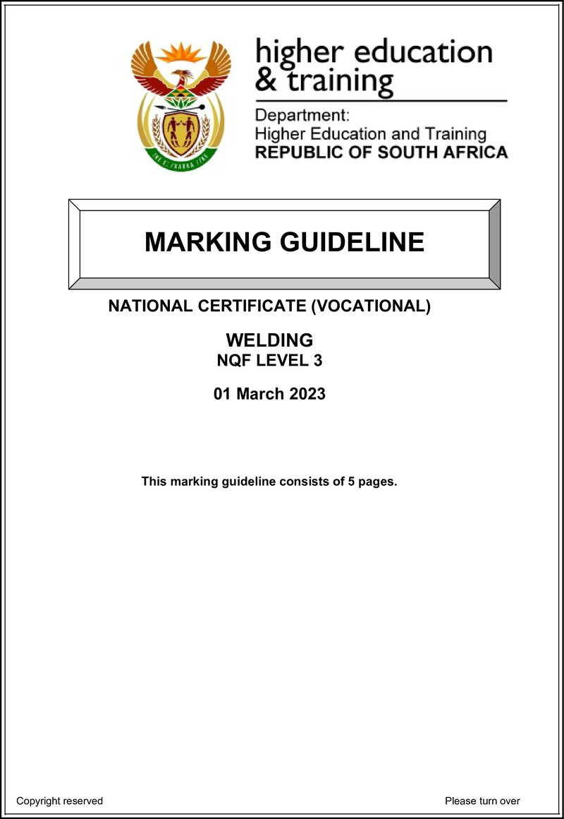 Welding Level 3 DHET NCV March 2023 - Memo